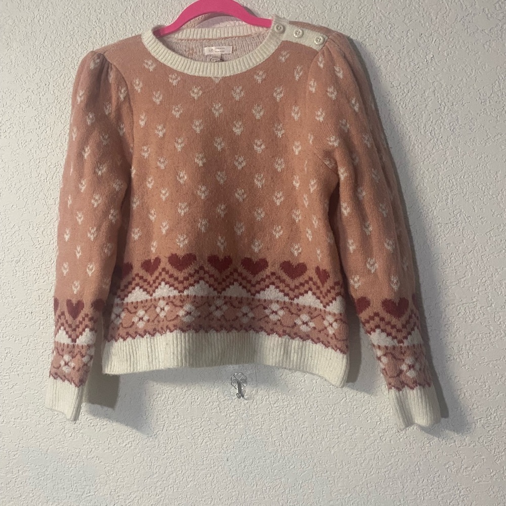 LC Lauren Conrad Heart Pattern Sweater - Pink and Cream Cottage core Style